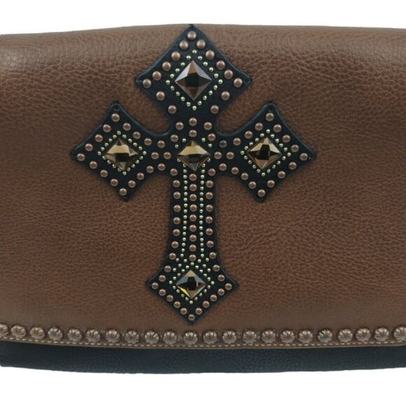 Blazin Roxx Faux Leather Large Rhinestone Cross Handbag Over Shoulder Purse - Picture 5 of 7